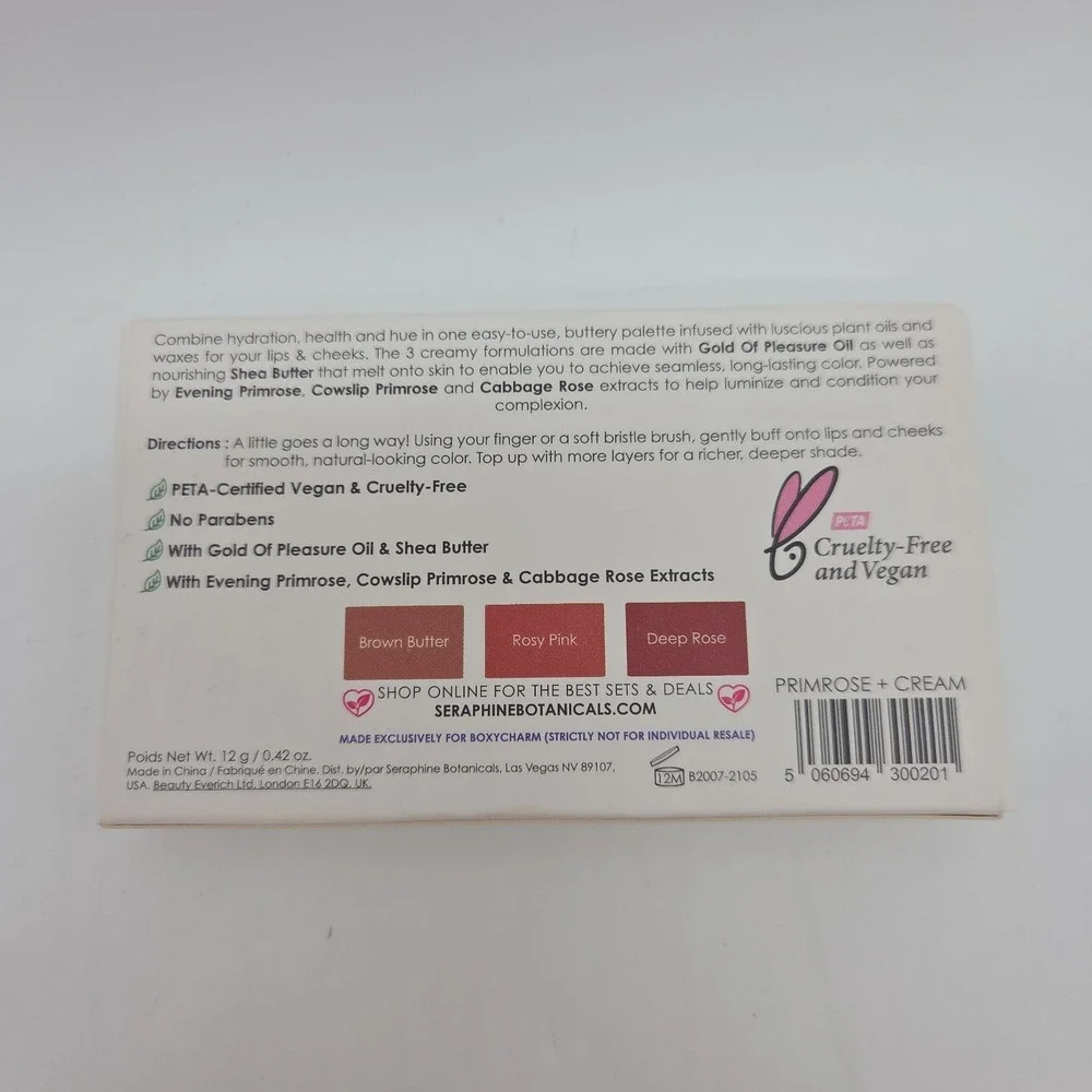 Seraphine Botanicals Primrose + Cream Lip & Cheek Cream Palette FULL SIZE 0.42oz